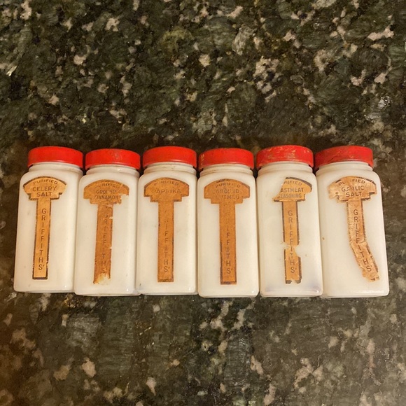 GRIFFITH 1930s Milk Glass Spice Jars - Picture 2 of 6